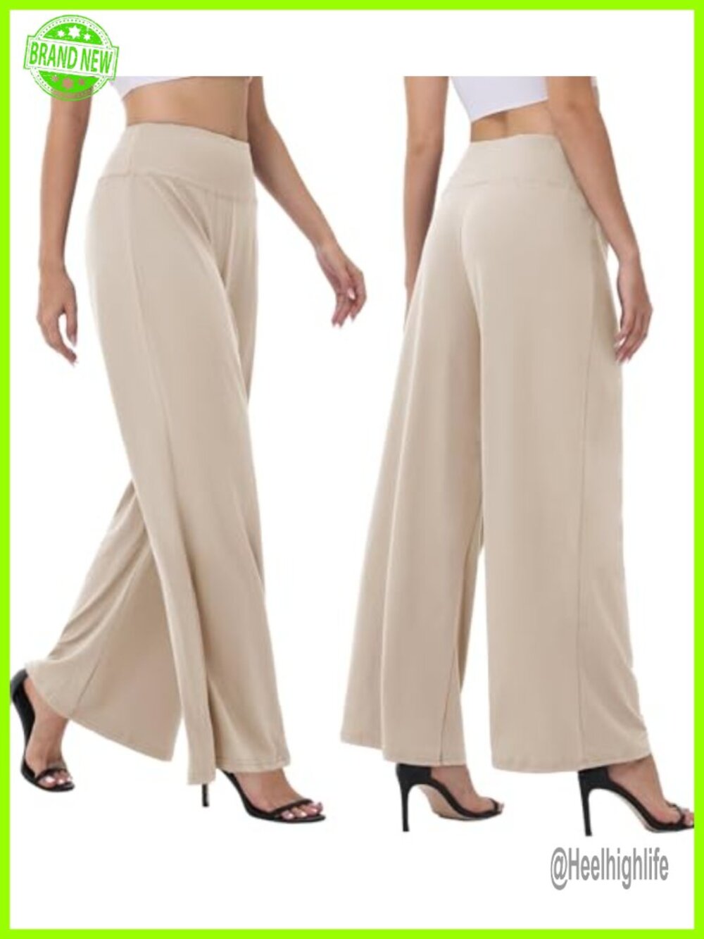 High Waist Wide Leg Palazzo Pants Loose Flowy Stretchy Trousers Beach Lounge - Picture 2 of 7